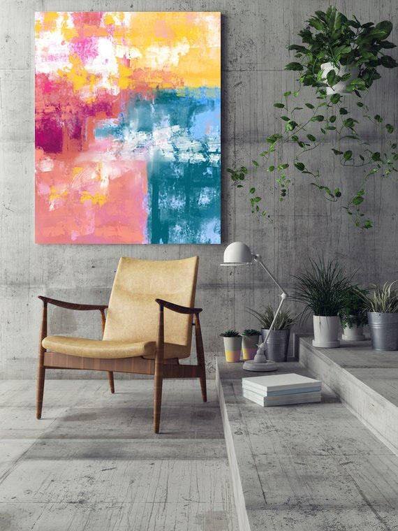 Colorful Original Handmade Modern Pink Abstract Canvas Artwork 5W2ZA
